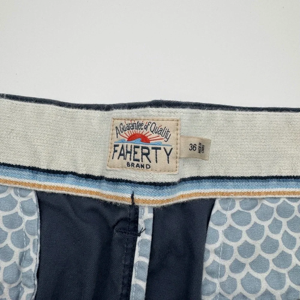 Faherty Brand All Day Shorts Navy Blue Organic Cotton Tencel Stretch Mens 36
